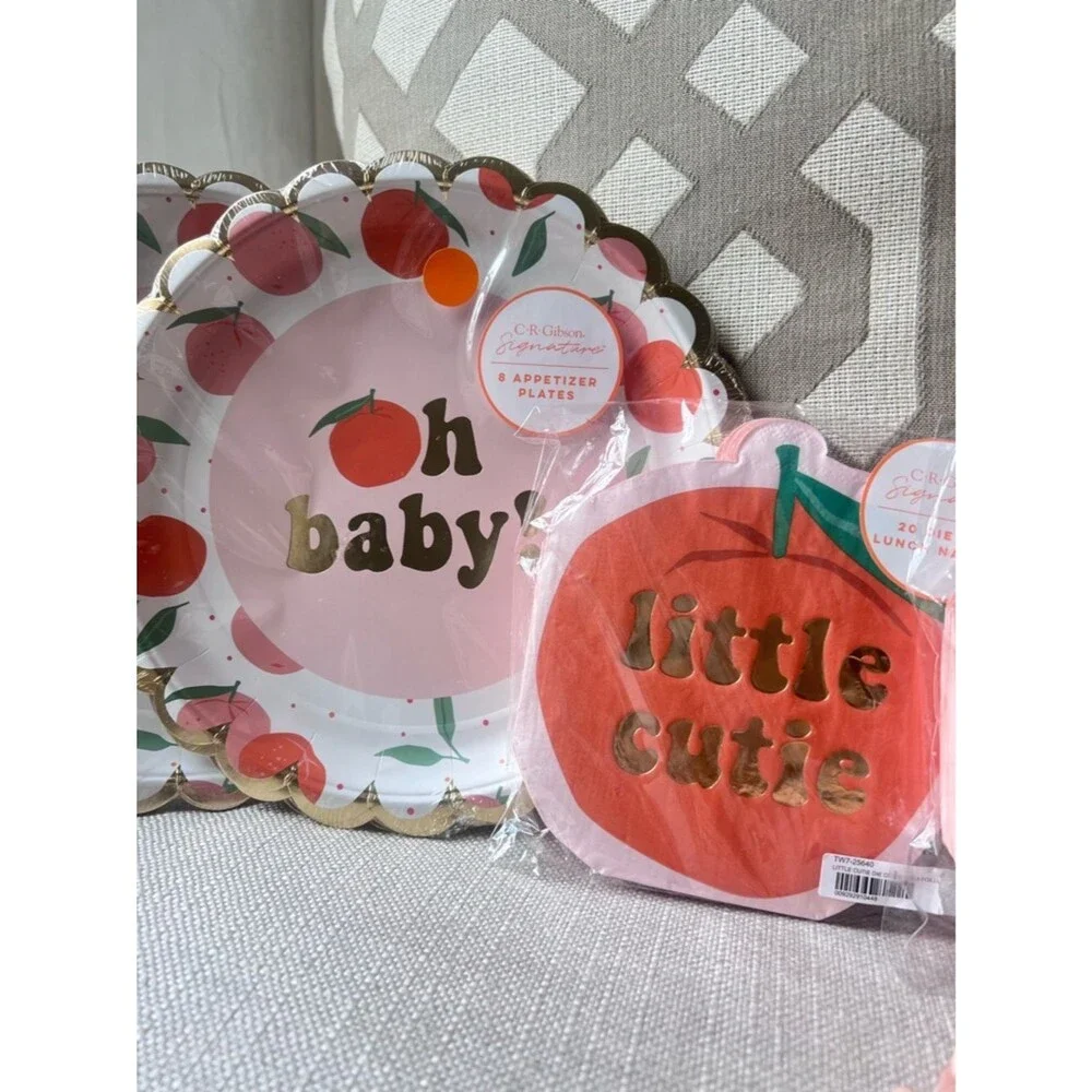 Little Cutie Peach-Themed Disposable Party Baby Shower Tableware Set